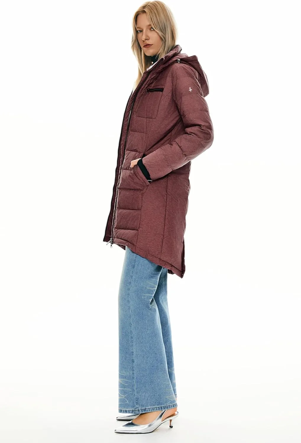 Orolay Women's Winter Down Jacket Long Quilted Puffer Coat Warm Hooded Slim Fit Outerwear