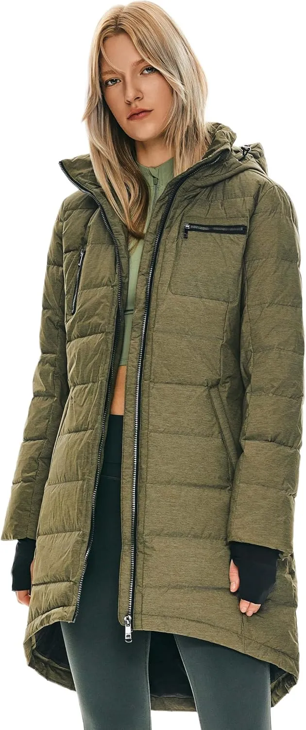 Orolay Women's Winter Down Jacket Long Quilted Puffer Coat Warm Hooded Slim Fit Outerwear