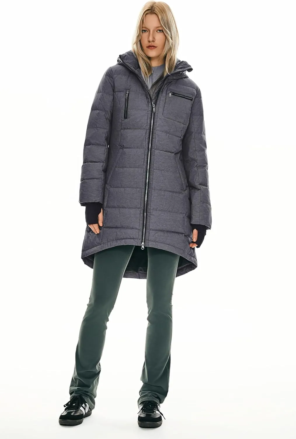 Orolay Women's Winter Down Jacket Long Quilted Puffer Coat Warm Hooded Slim Fit Outerwear