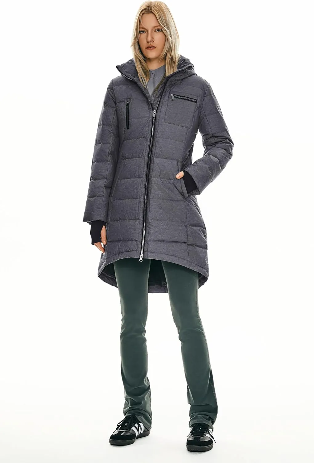 Orolay Women's Winter Down Jacket Long Quilted Puffer Coat Warm Hooded Slim Fit Outerwear