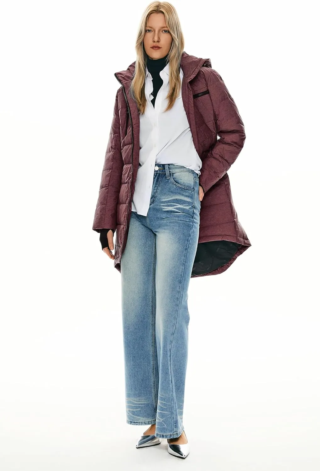 Orolay Women's Winter Down Jacket Long Quilted Puffer Coat Warm Hooded Slim Fit Outerwear