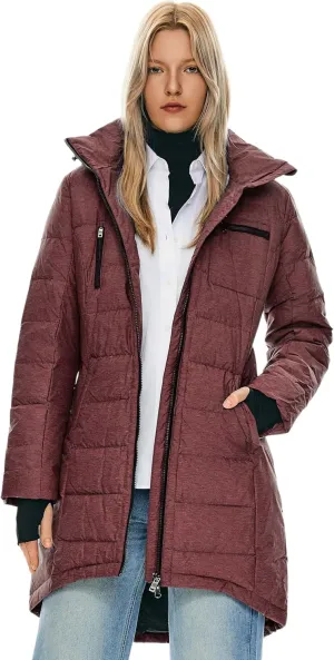 Orolay Women's Winter Down Jacket Long Quilted Puffer Coat Warm Hooded Slim Fit Outerwear