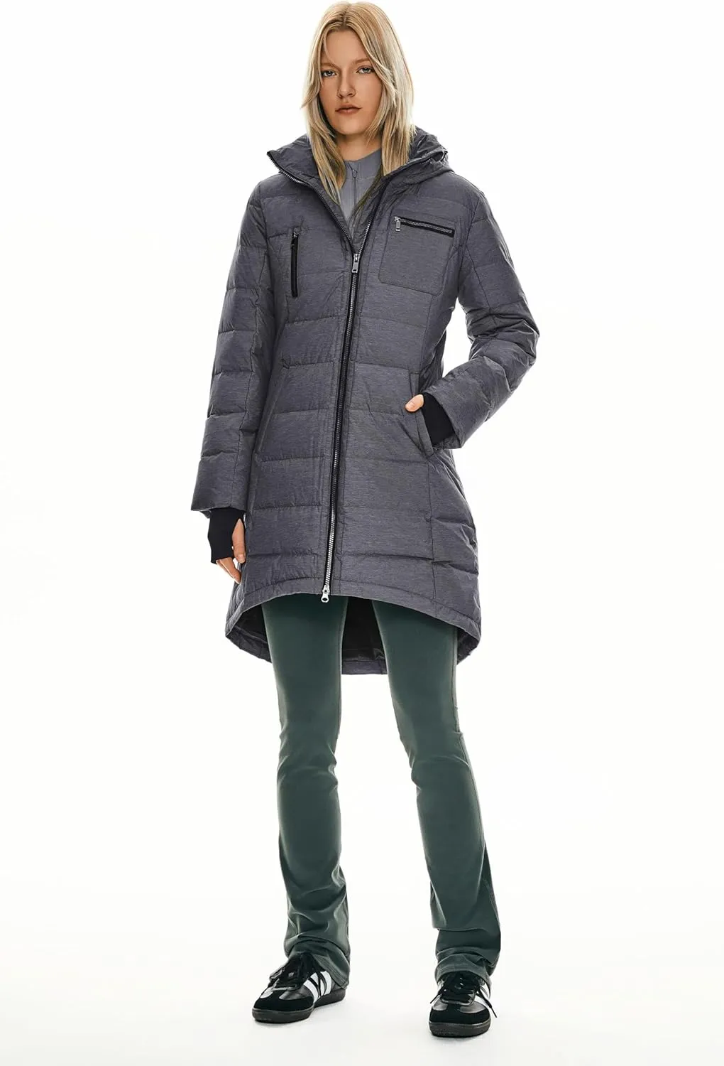 Orolay Women's Winter Down Jacket Long Quilted Puffer Coat Warm Hooded Slim Fit Outerwear