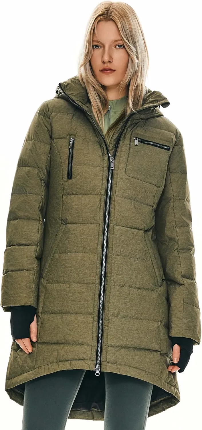 Orolay Women's Winter Down Jacket Long Quilted Puffer Coat Warm Hooded Slim Fit Outerwear