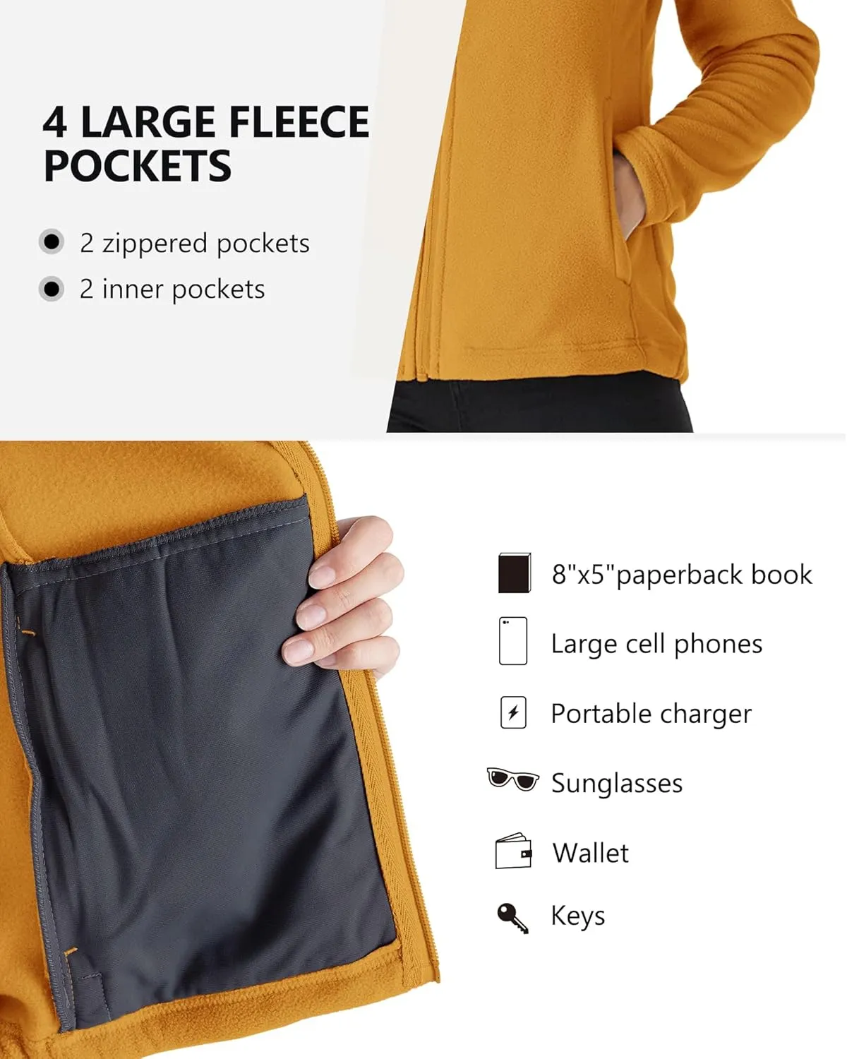 Outdoor Ventures Women's Lightweight Warm Zip Up Long-Sleeve Soft Polar Fleece Jacket for Fall Winter