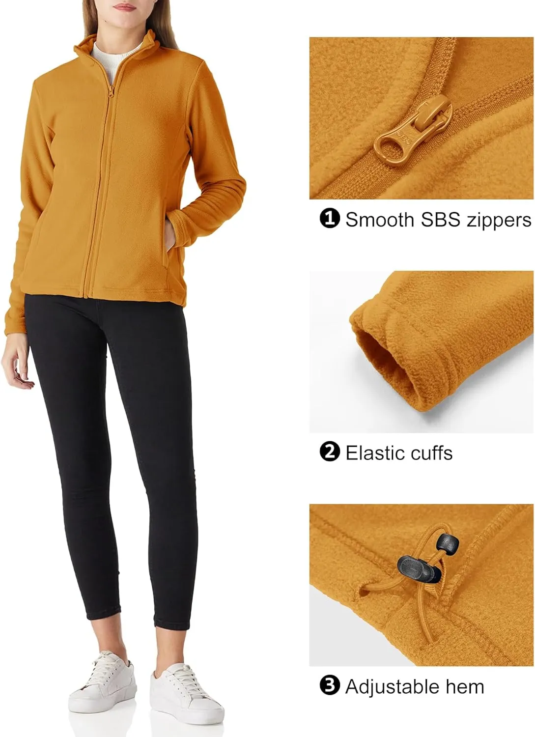 Outdoor Ventures Women's Lightweight Warm Zip Up Long-Sleeve Soft Polar Fleece Jacket for Fall Winter