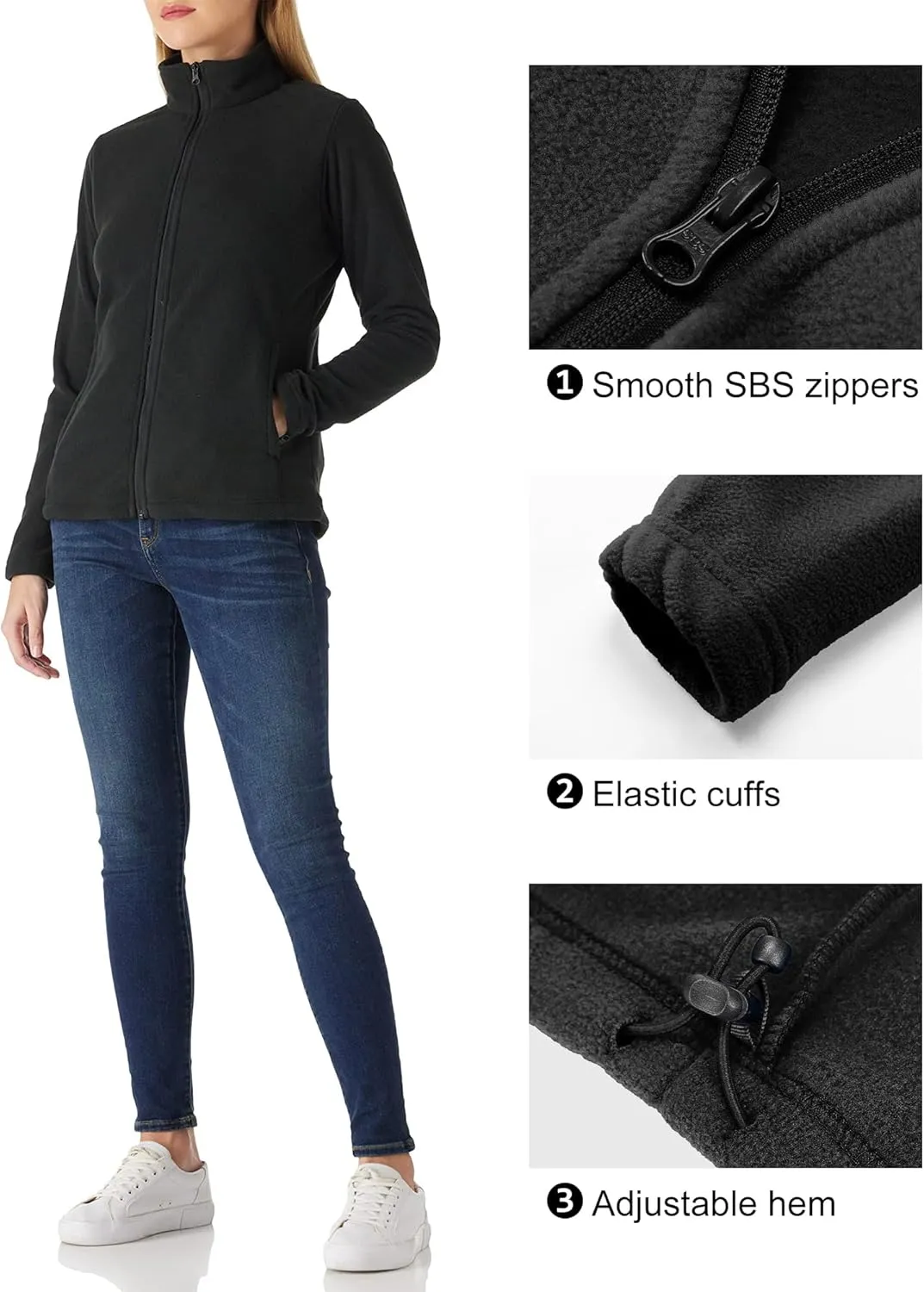 Outdoor Ventures Women's Lightweight Warm Zip Up Long-Sleeve Soft Polar Fleece Jacket for Fall Winter