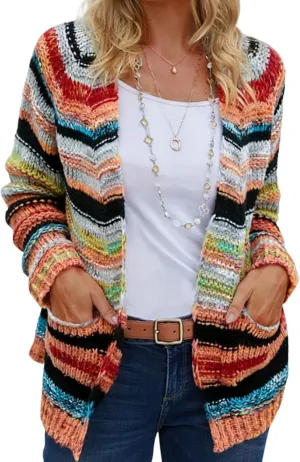 Oversized Rainbow Sweaters Cardigan for Women Basic y2k Vintage Sweater Halloween Colorful Wedding Guest Tops