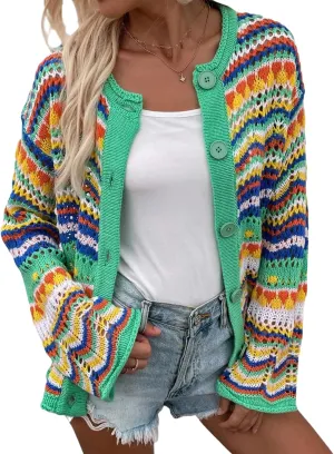 Oversized Rainbow Sweaters Cardigan for Women Basic y2k Vintage Sweater Halloween Colorful Wedding Guest Tops