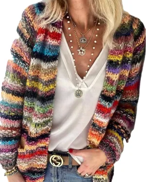 Oversized Rainbow Sweaters Cardigan for Women Basic y2k Vintage Sweater Halloween Colorful Wedding Guest Tops