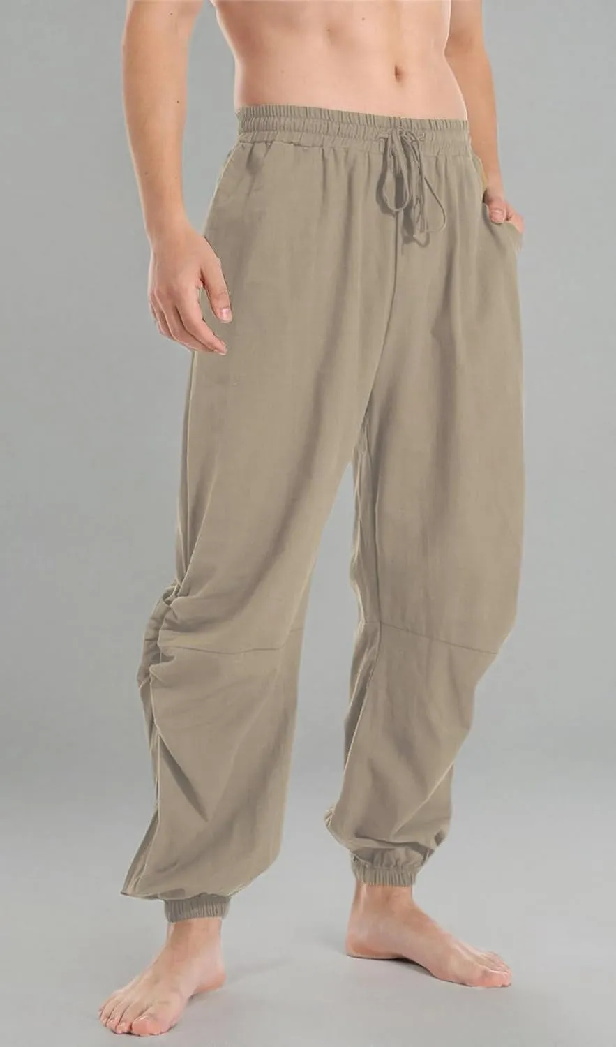 PACEIADTA Mens Casual Cotton Linen Pants Casual Elastic Waist Drawstring Yoga Jogger Pants