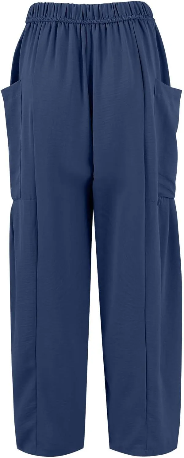 Palazzo Pants for Women Linen Casual Summer Drawstring Elastic Waist Pants Wide Leg High Waisted Solid Trousers 2025