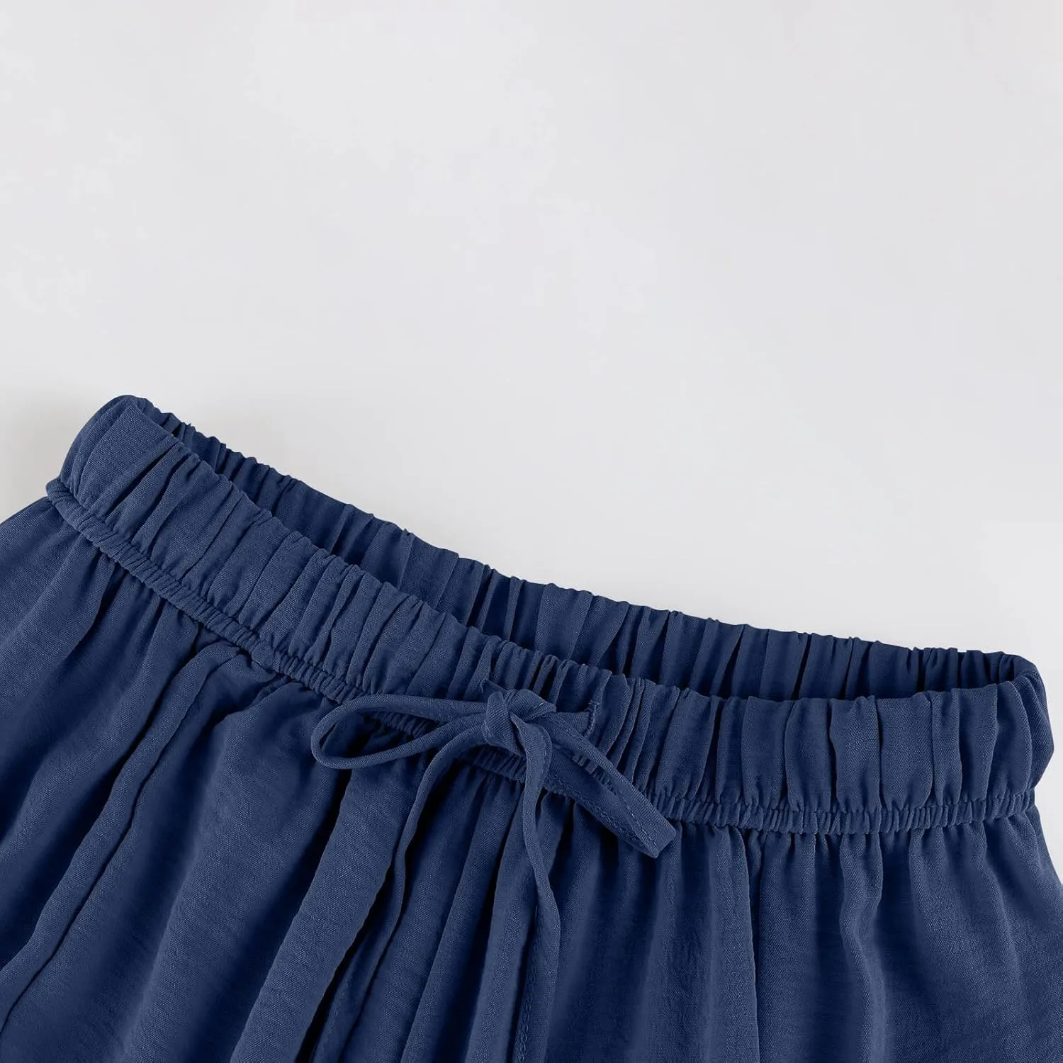 Palazzo Pants for Women Linen Casual Summer Drawstring Elastic Waist Pants Wide Leg High Waisted Solid Trousers 2025