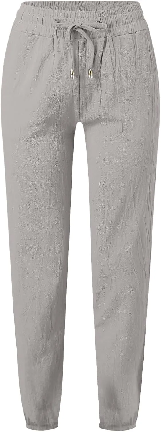 Palazzo Pants for Women Summer Loose Fit Cotton Linen Pants Casual Beach Vacation Wide Leg Trousers with Pockets