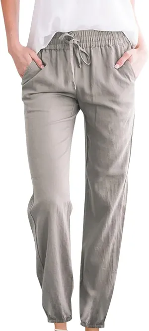 Palazzo Pants for Women Summer Loose Fit Cotton Linen Pants Casual Beach Vacation Wide Leg Trousers with Pockets