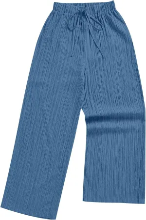 Pants for Womens Casual Elastic Waist Loose Fit Wide Leg Long Pant Summer Fashion Elastic Waist Sports Trousers
