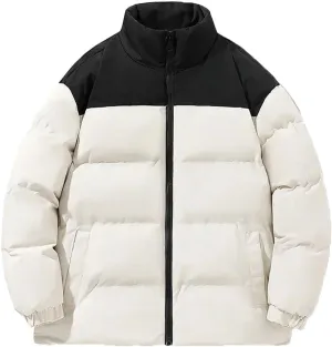 Pegsmio Men's Winter Jacket Classic Fashion Splicing Stand Collar Windproof Parka Korean All-Match Down Cotton Padded Coat
