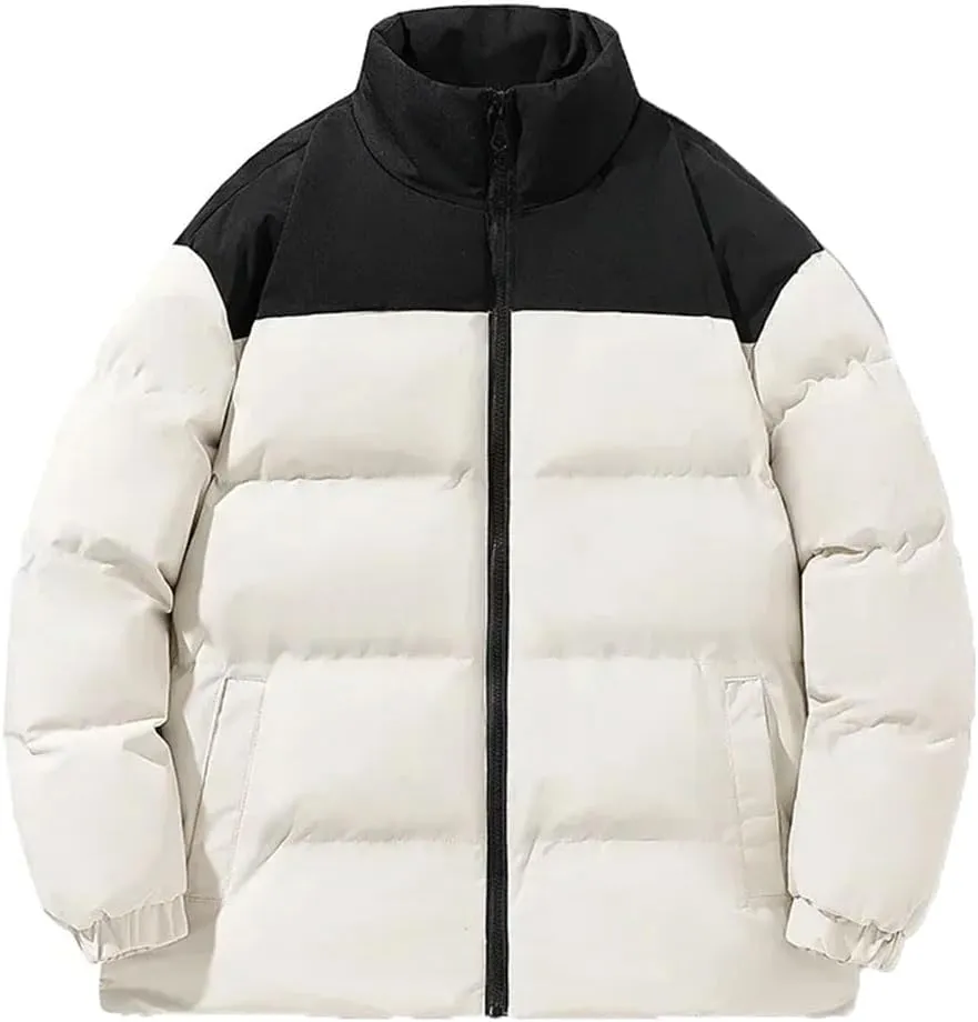 Pegsmio Men's Winter Jacket Classic Fashion Splicing Stand Collar Windproof Parka Korean All-Match Down Cotton Padded Coat