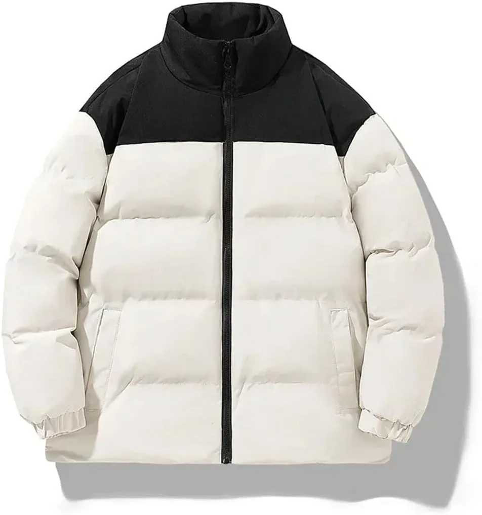 Pegsmio Men's Winter Jacket Classic Fashion Splicing Stand Collar Windproof Parka Korean All-Match Down Cotton Padded Coat