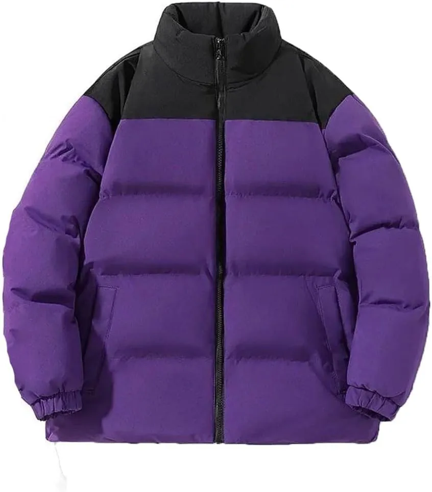 Pegsmio Men's Winter Jacket Classic Fashion Splicing Stand Collar Windproof Parka Korean All-Match Down Cotton Padded Coat