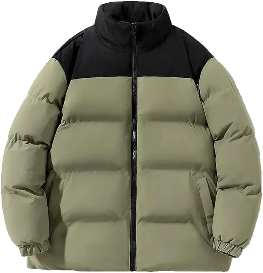Pegsmio Men's Winter Jacket Classic Fashion Splicing Stand Collar Windproof Parka Korean All-Match Down Cotton Padded Coat
