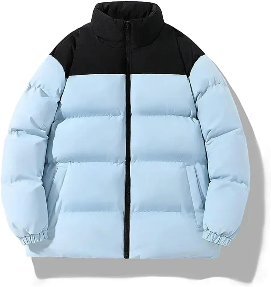 Pegsmio Men's Winter Jacket Classic Fashion Splicing Stand Collar Windproof Parka Korean All-Match Down Cotton Padded Coat