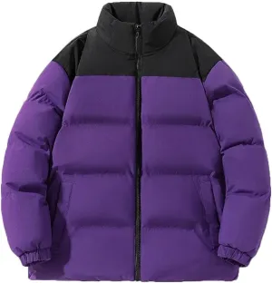 Pegsmio Men's Winter Jacket Classic Fashion Splicing Stand Collar Windproof Parka Korean All-Match Down Cotton Padded Coat