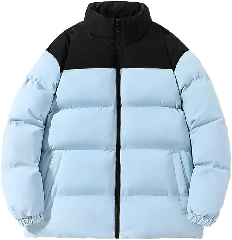 Pegsmio Men's Winter Jacket Classic Fashion Splicing Stand Collar Windproof Parka Korean All-Match Down Cotton Padded Coat