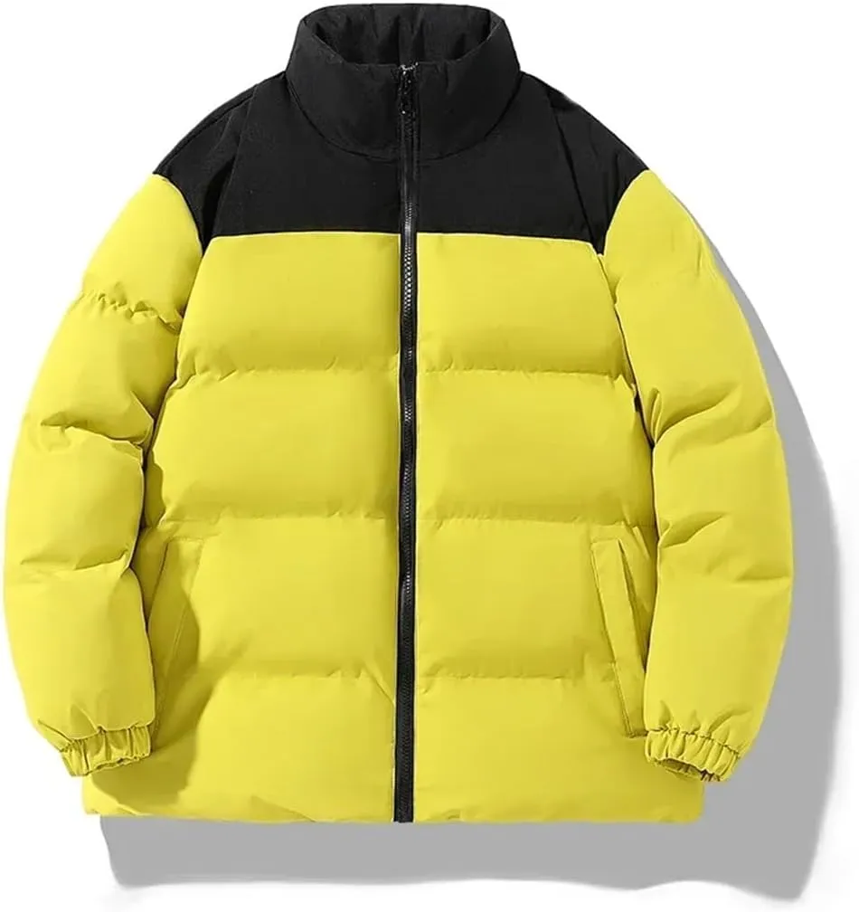 Pegsmio Men's Winter Jacket Classic Fashion Splicing Stand Collar Windproof Parka Korean All-Match Down Cotton Padded Coat