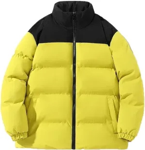 Pegsmio Men's Winter Jacket Classic Fashion Splicing Stand Collar Windproof Parka Korean All-Match Down Cotton Padded Coat
