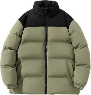Pegsmio Men's Winter Jacket Classic Fashion Splicing Stand Collar Windproof Parka Korean All-Match Down Cotton Padded Coat