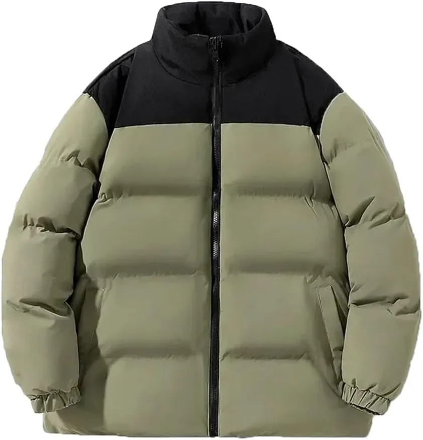 Pegsmio Men's Winter Jacket Classic Fashion Splicing Stand Collar Windproof Parka Korean All-Match Down Cotton Padded Coat