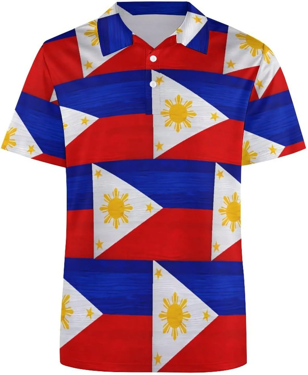 Philippines Flag Wood Patterning Slim Fit Men's Short Sleeve Polo Shirts Quick-Dry Breathable Golf T-Shirt Tops
