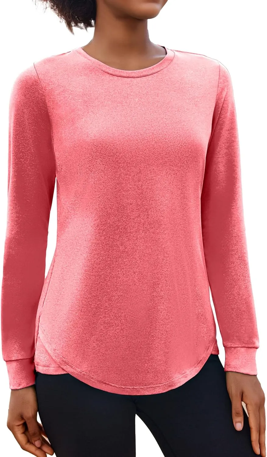 PINSPARK Athletic Hiking Shirt for Women Long Sleeve Workout Top Gym Yoga Tops Breathable Quick Dry with Round Neck,True Red XL