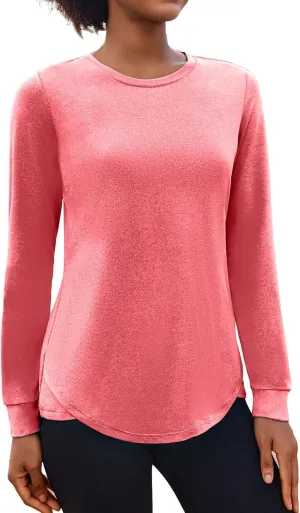 PINSPARK Athletic Hiking Shirt for Women Long Sleeve Workout Top Gym Yoga Tops Breathable Quick Dry with Round Neck,True Red XL