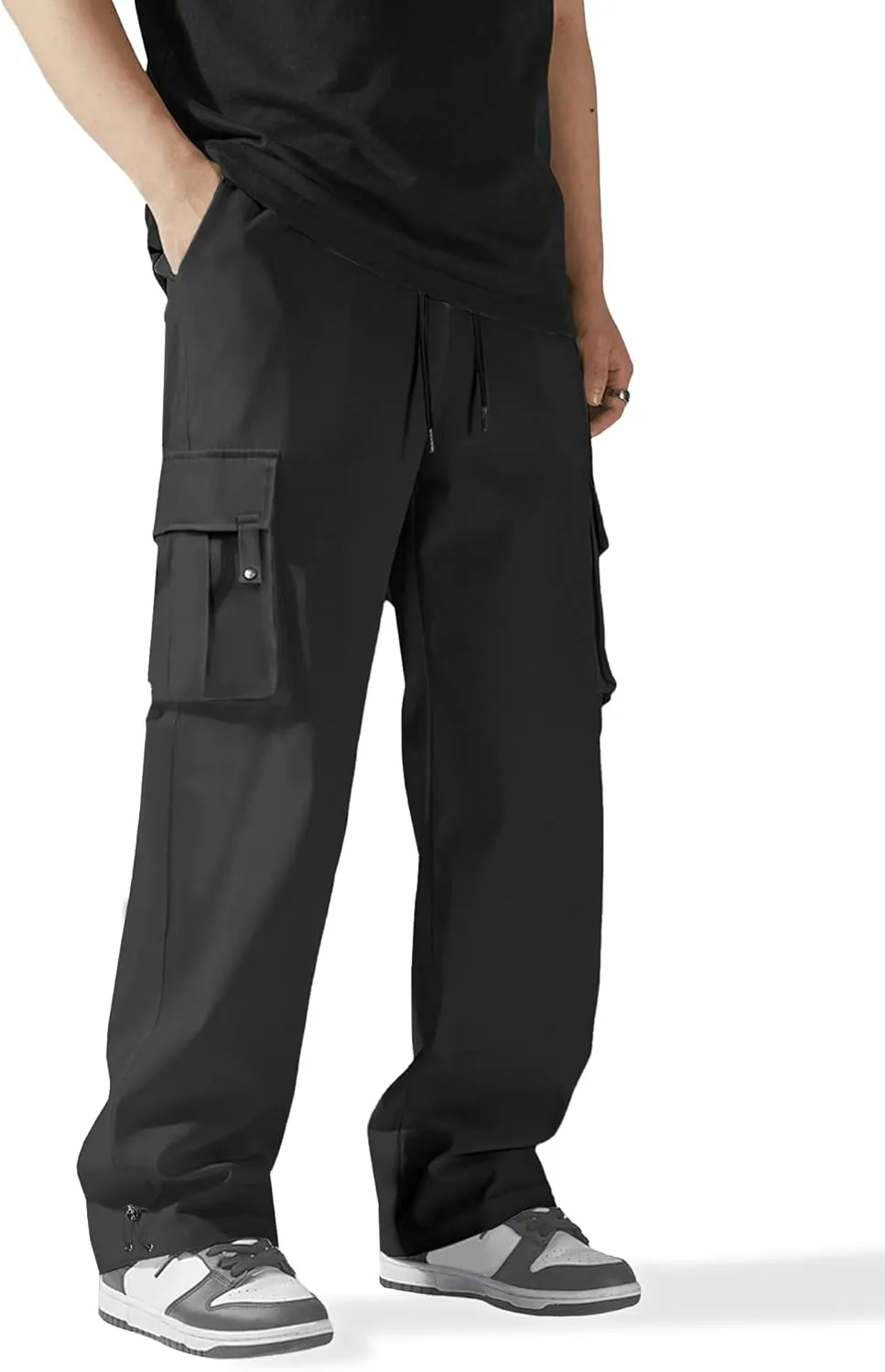 PLEPAN Men's Cargo Pants Drawstring Elastic Waist Casual Baggy Pants Streetwear Trousers Sweatpants for Men