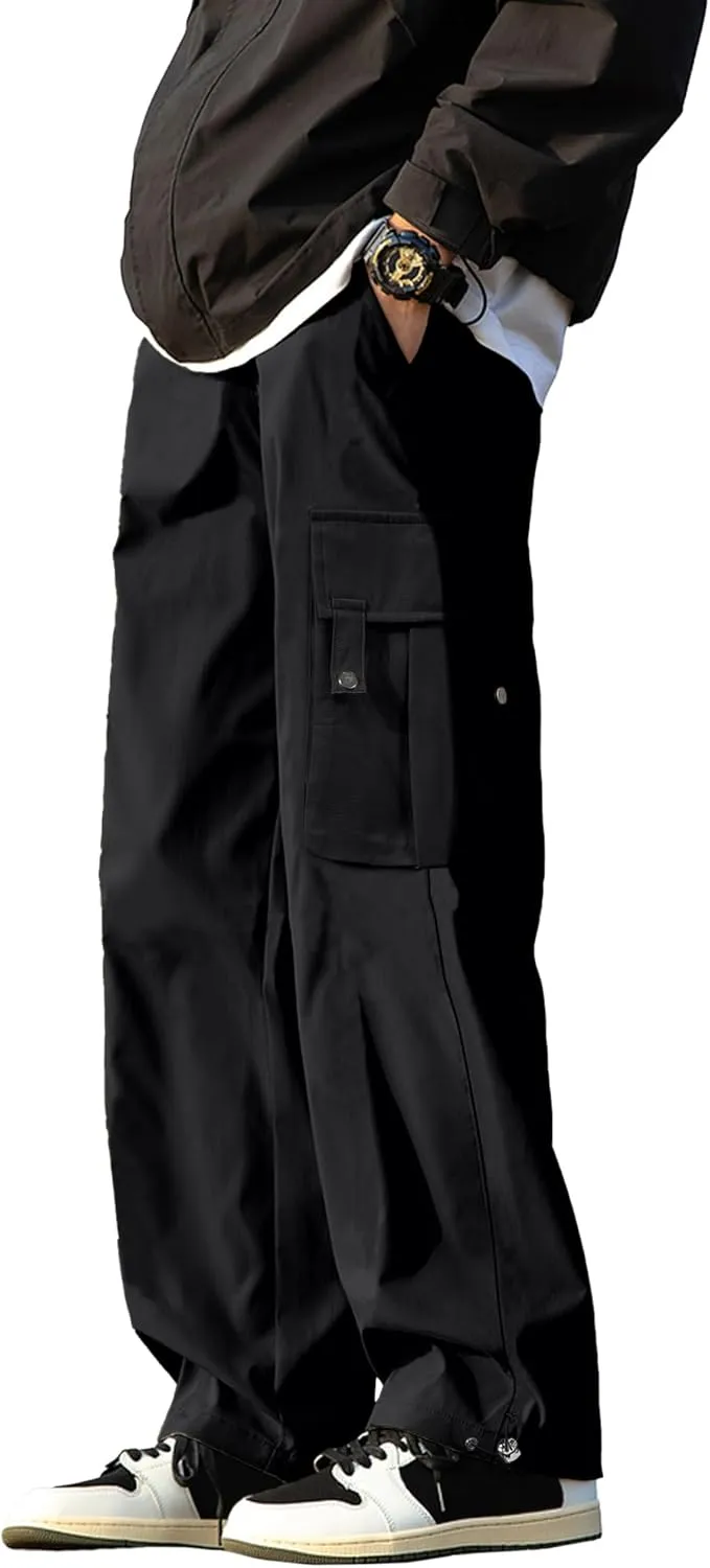 PLEPAN Men's Cargo Pants Drawstring Elastic Waist Casual Baggy Pants Streetwear Trousers Sweatpants for Men