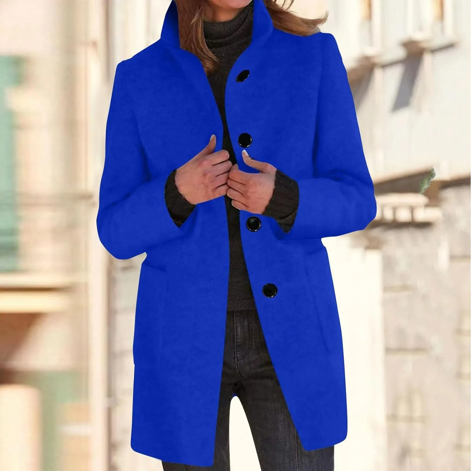Plus Size Winter Coats for Women Single Breasted Long Trench Coat Jacket Stand Collar Soft Warm Suit Coat with Pocket