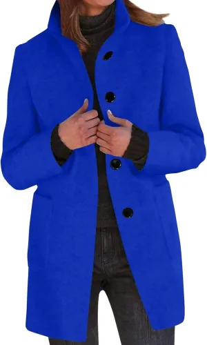 Plus Size Winter Coats for Women Single Breasted Long Trench Coat Jacket Stand Collar Soft Warm Suit Coat with Pocket