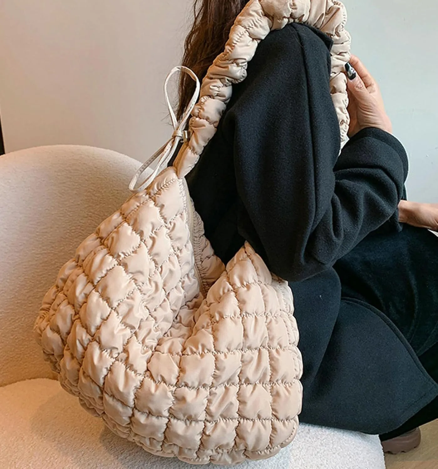 Puffer Tote Bag Women 2025 Quilted Padded Down Jacket Bag Soft Puffy Crossbody Bag Handbags Bubble Purse