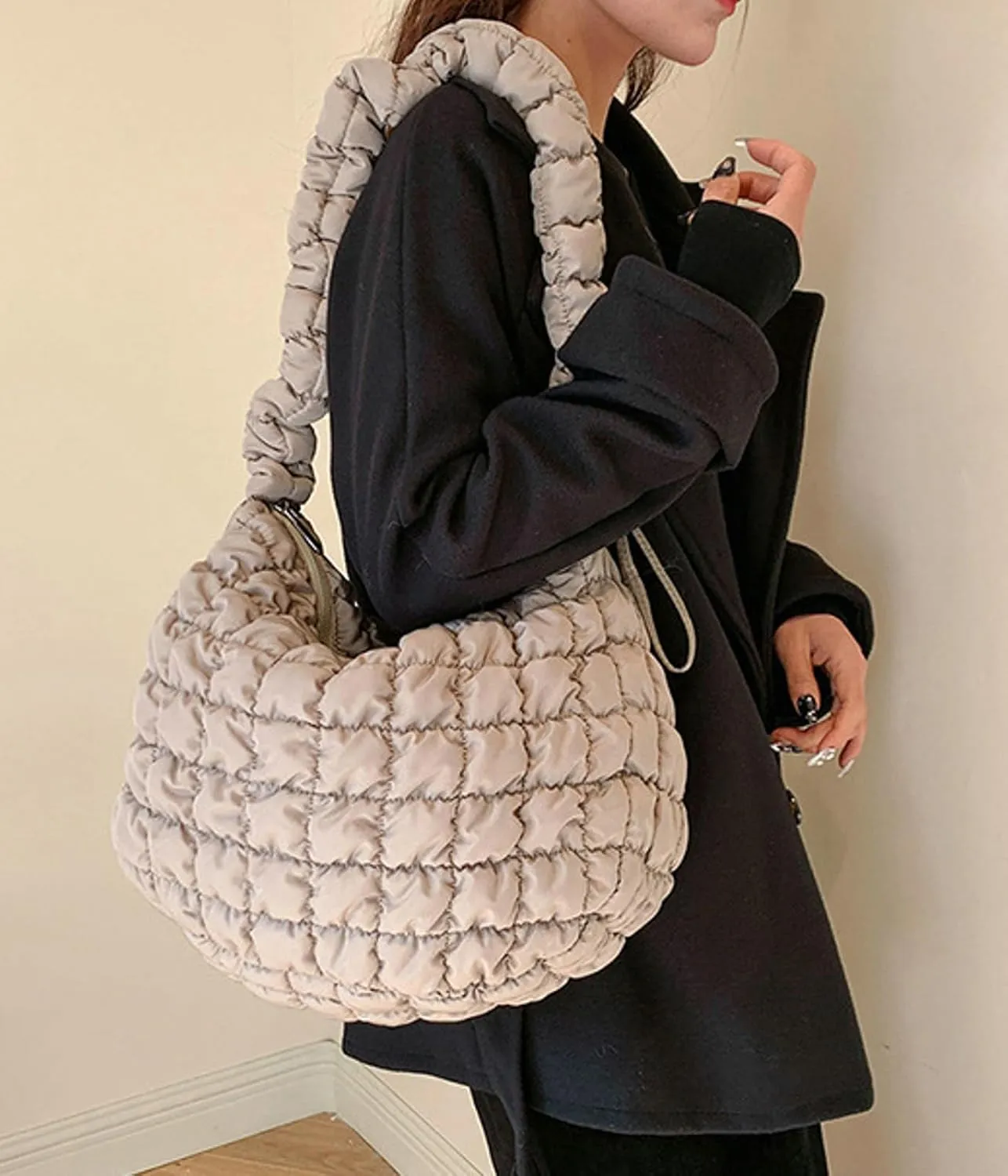 Puffer Tote Bag Women 2025 Quilted Padded Down Jacket Bag Soft Puffy Crossbody Bag Handbags Bubble Purse