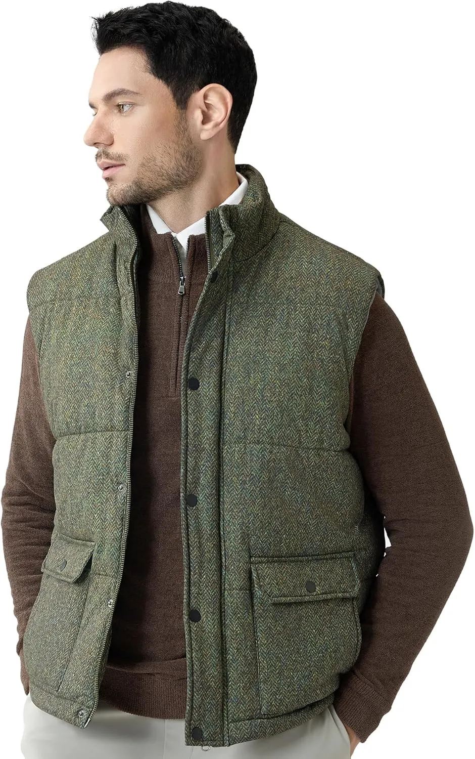 Puffer Vest for Men Light Padded Sleeveless Jacket with Pockets Mock Neck Windproof Winter Outerwear
