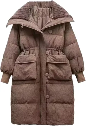 Pulcykp Women Winter Long Down Parkas Cotton Padded Jacket Hooded Thick Warm Snow Coat Outerwear