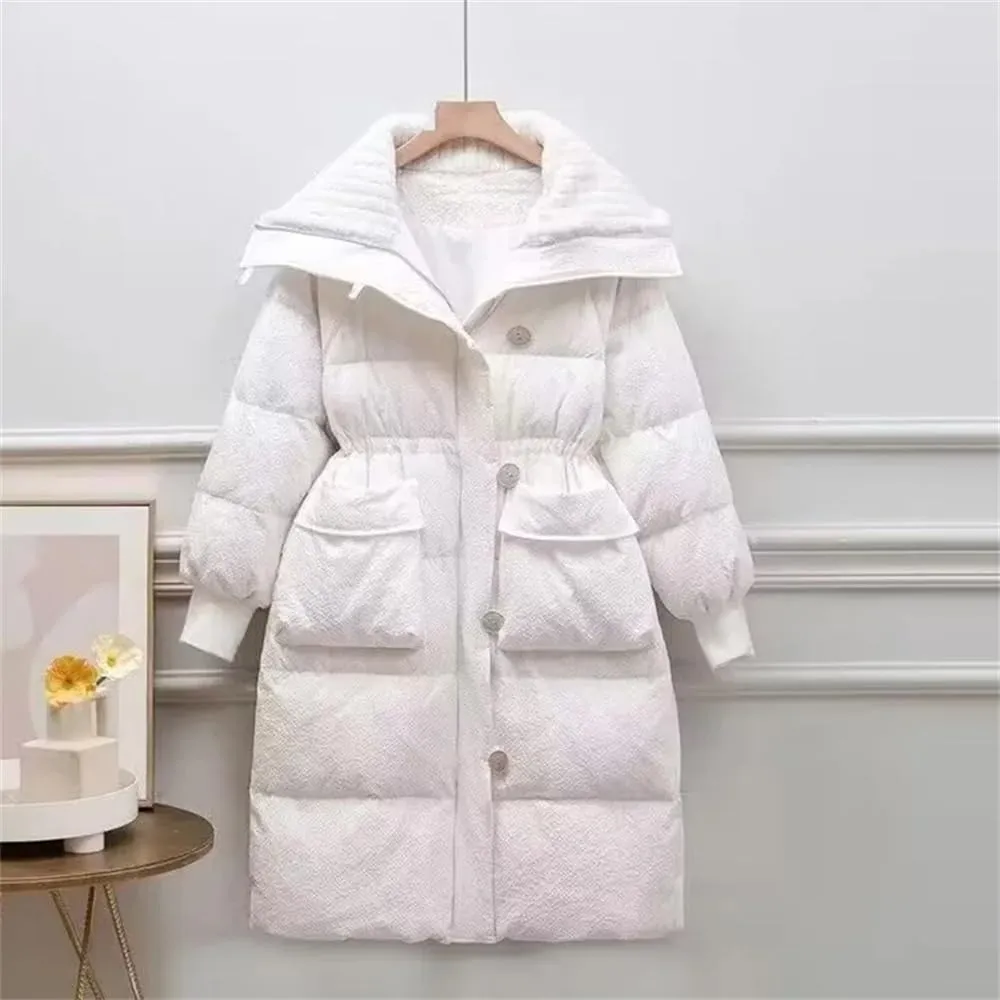Pulcykp Women Winter Long Down Parkas Cotton Padded Jacket Hooded Thick Warm Snow Coat Outerwear