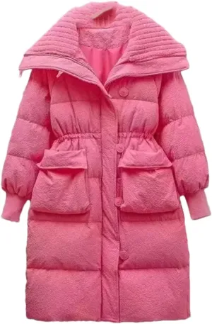 Pulcykp Women Winter Long Down Parkas Cotton Padded Jacket Hooded Thick Warm Snow Coat Outerwear