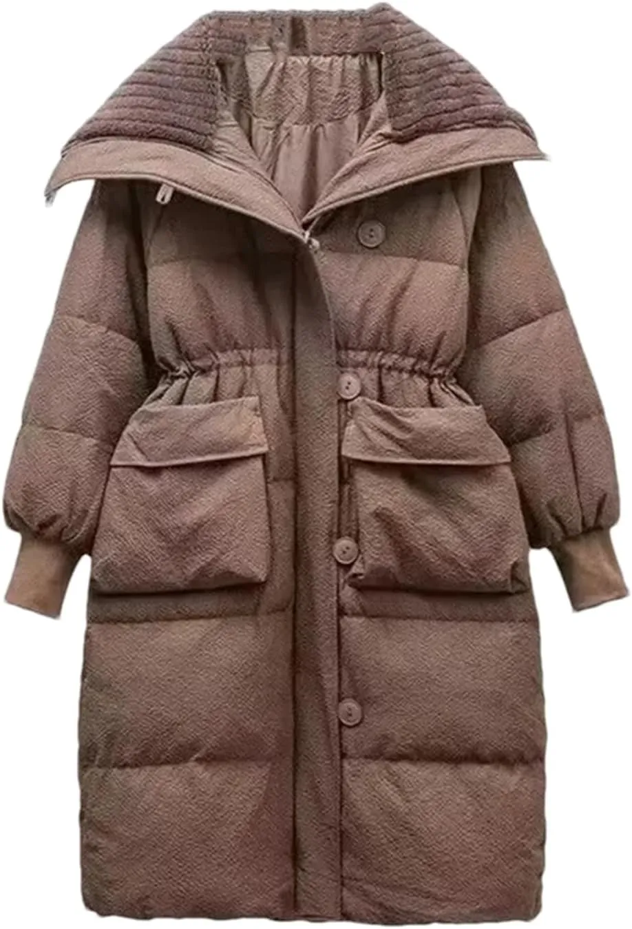 Pulcykp Women Winter Long Down Parkas Cotton Padded Jacket Hooded Thick Warm Snow Coat Outerwear