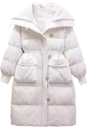 Pulcykp Women Winter Long Down Parkas Cotton Padded Jacket Hooded Thick Warm Snow Coat Outerwear