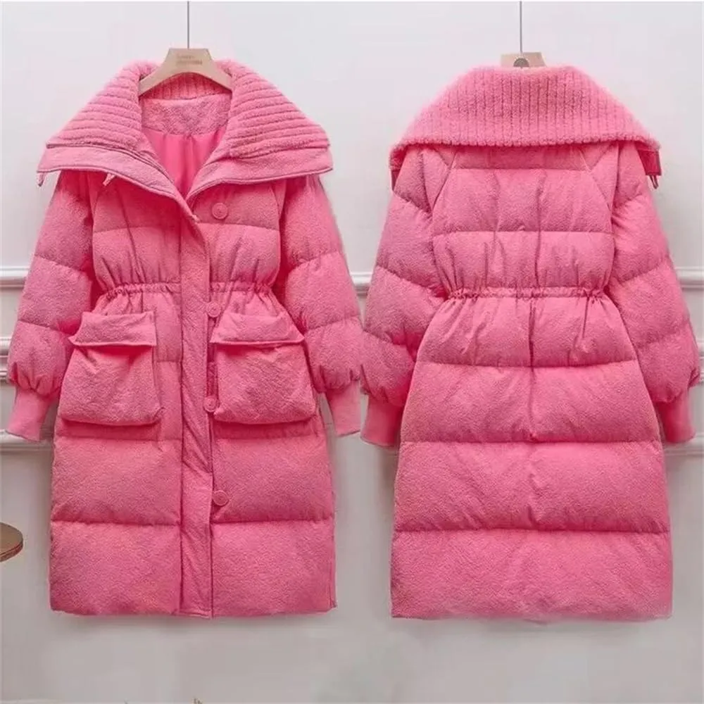 Pulcykp Women Winter Long Down Parkas Cotton Padded Jacket Hooded Thick Warm Snow Coat Outerwear