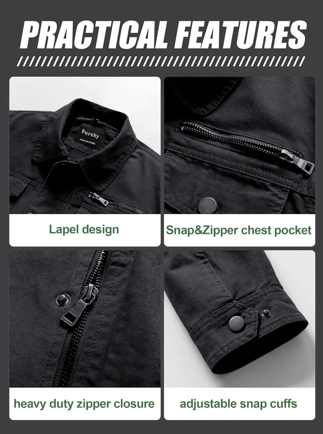 Pursky Men's Canvas Cotton Military Casual Field Jacket Outerwear With Removable Hood
