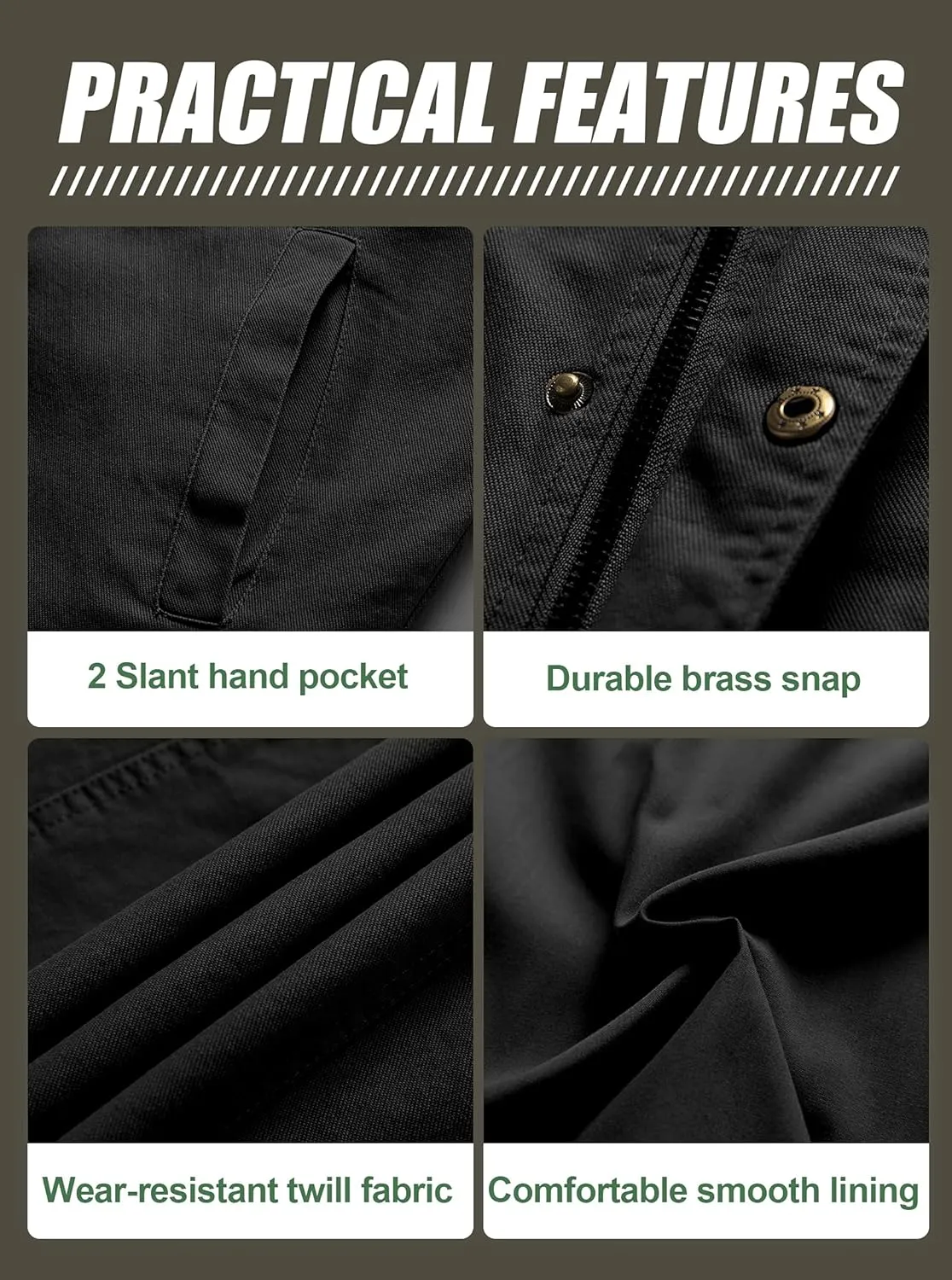 Pursky Men's Canvas Cotton Military Casual Field Jacket Outerwear With Removable Hood